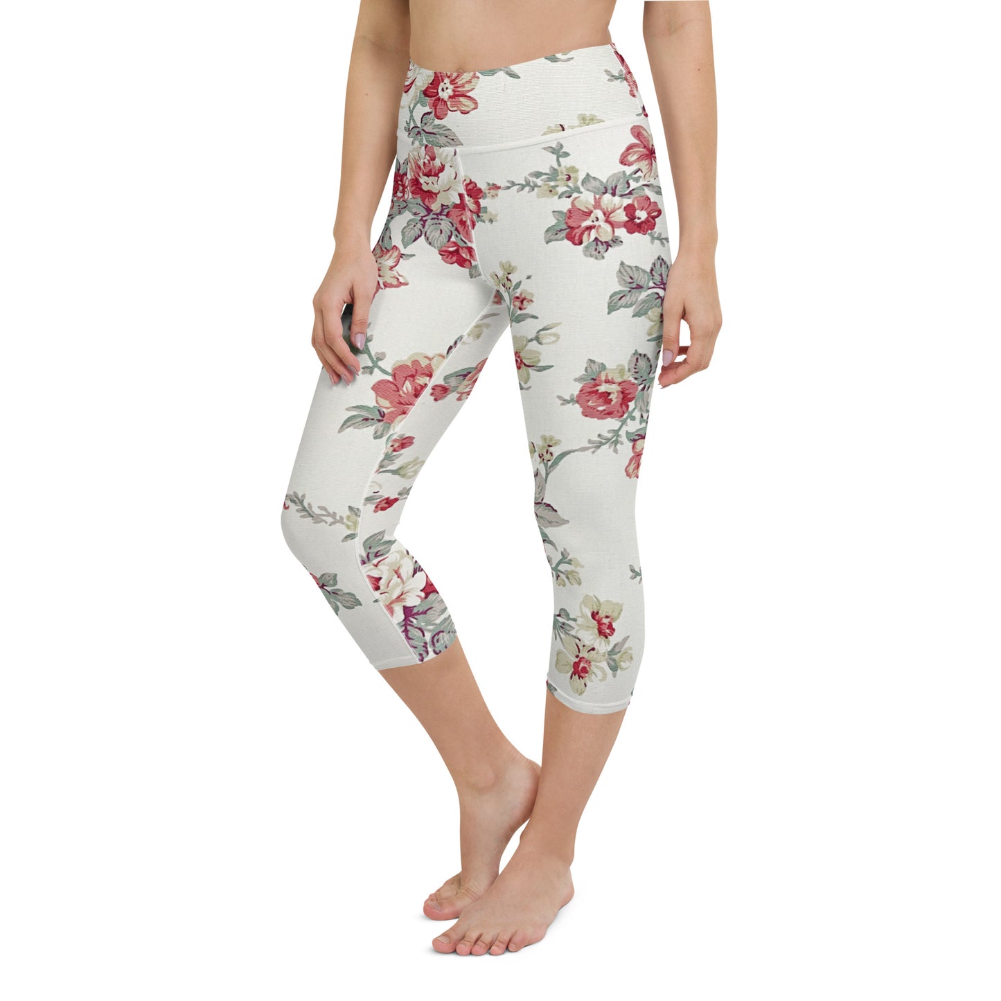 Vintage floral print yoga capri leggings