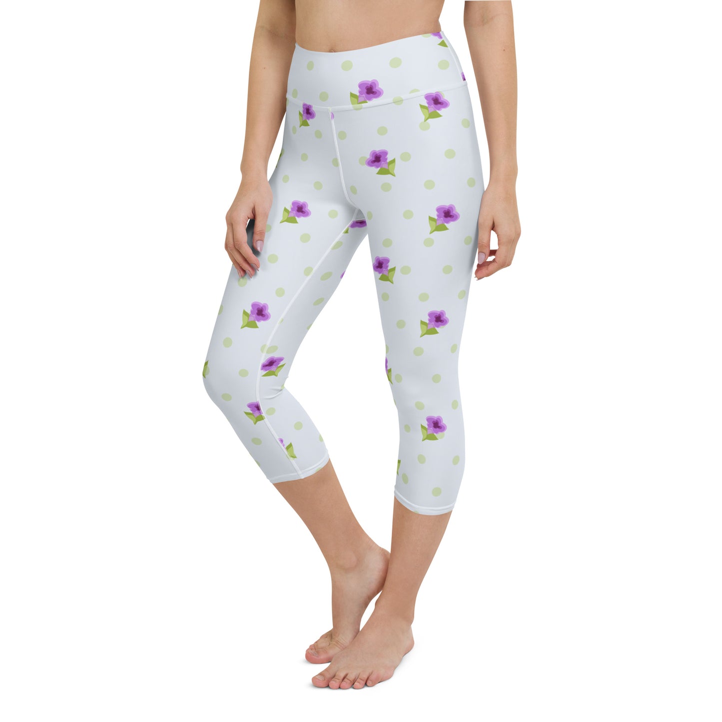 Purple flowers yoga capri leggings