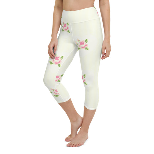 Pink roses yoga capri leggings