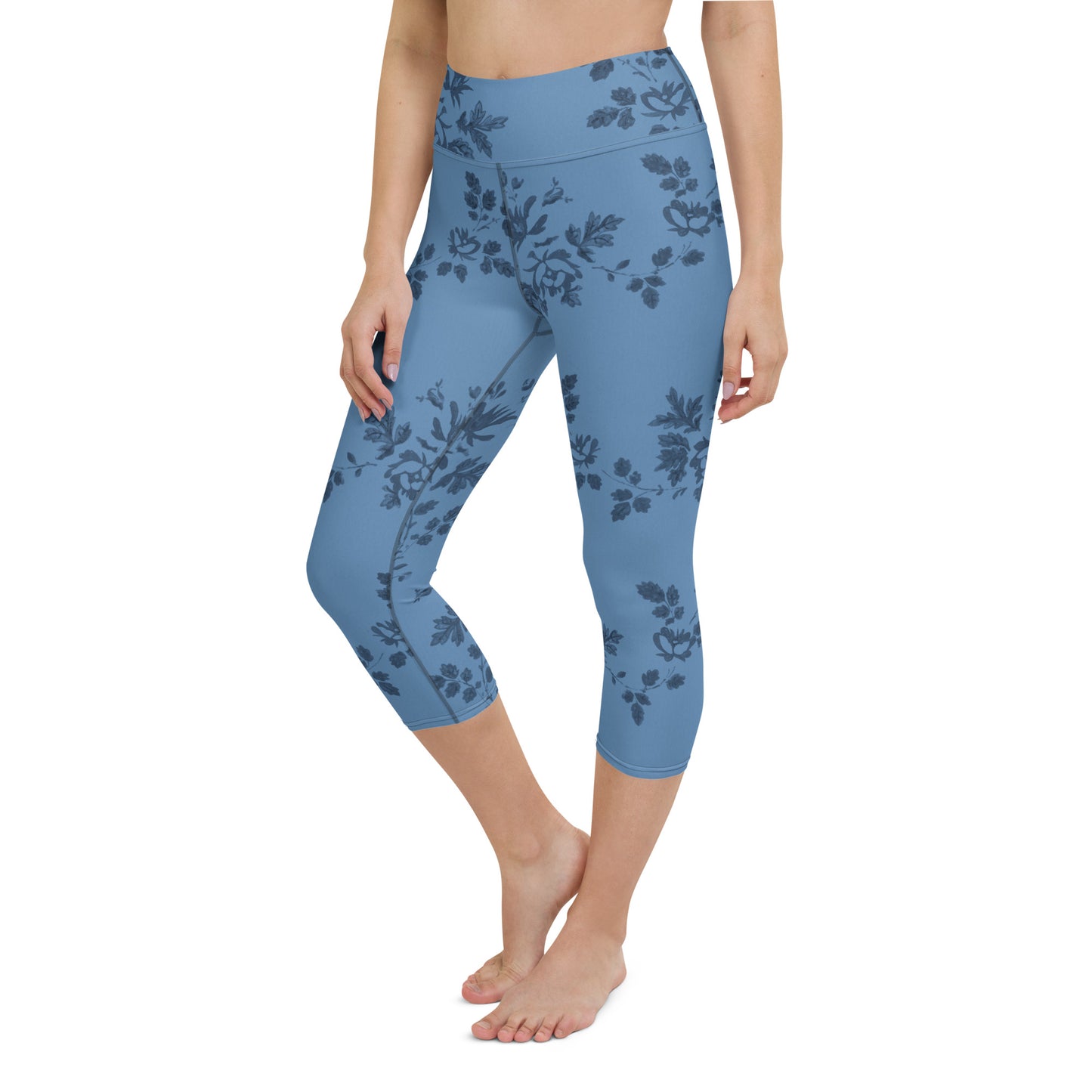 Blue floral yoga capri leggings