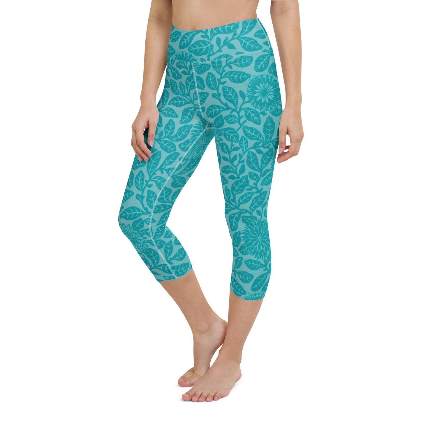 Blue patterned yoga capri leggings