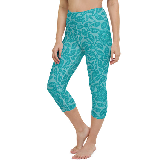 Blue patterned yoga capri leggings