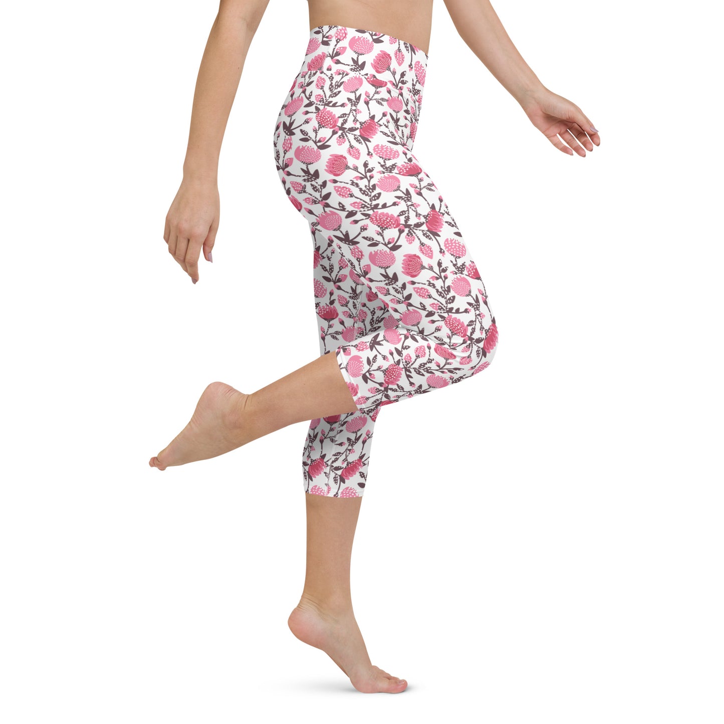 Pink flowers yoga capri leggings