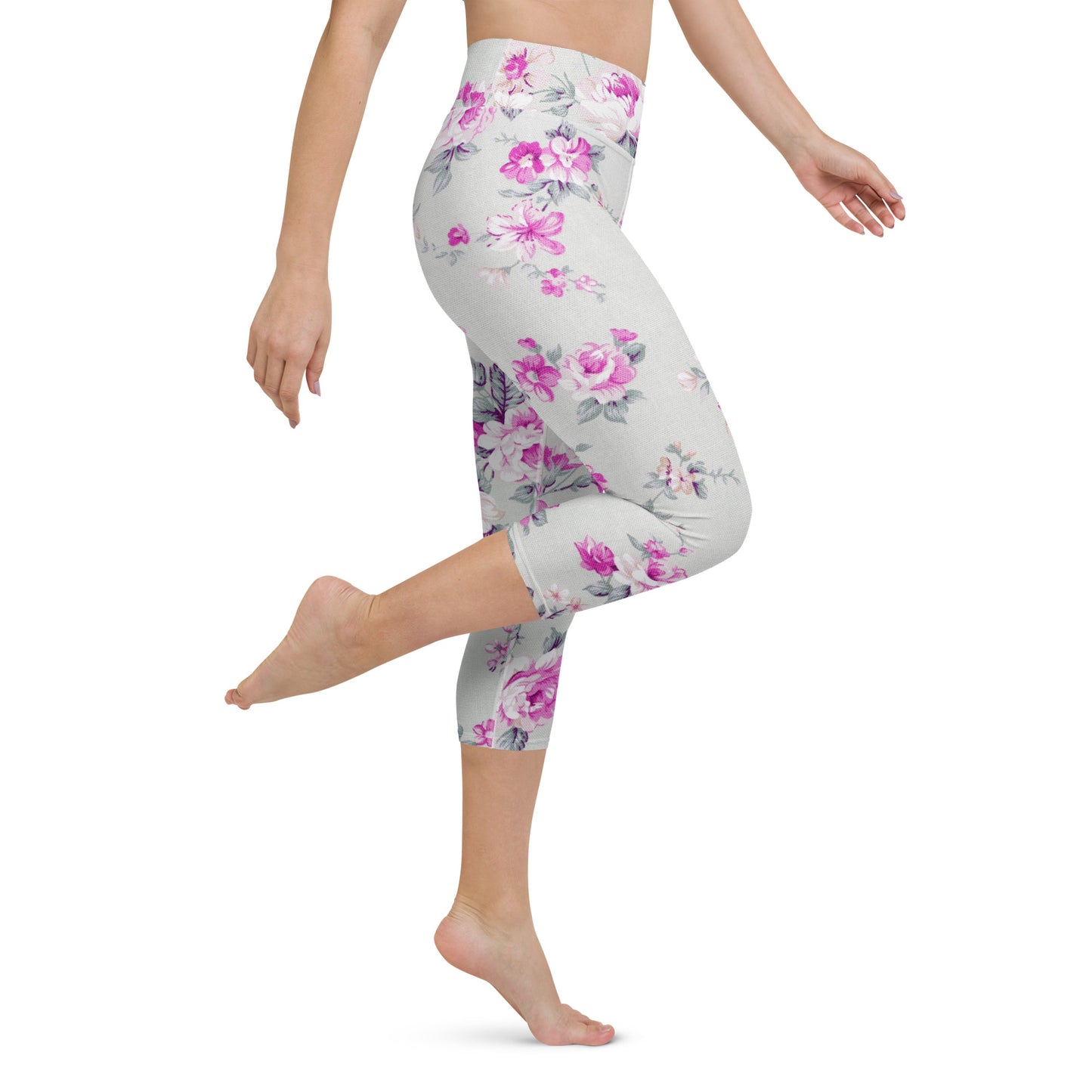 Purple roses yoga capri leggings