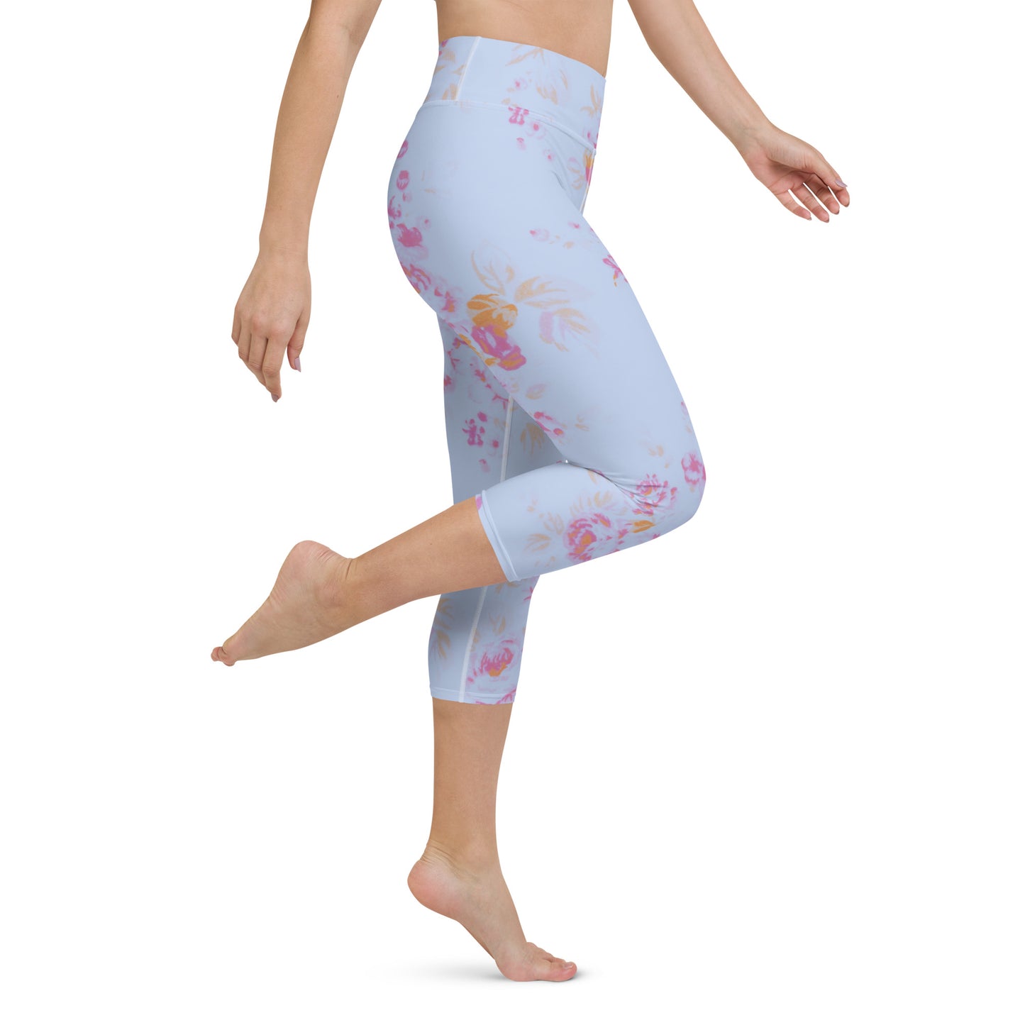 Faded pink roses yoga capri leggings