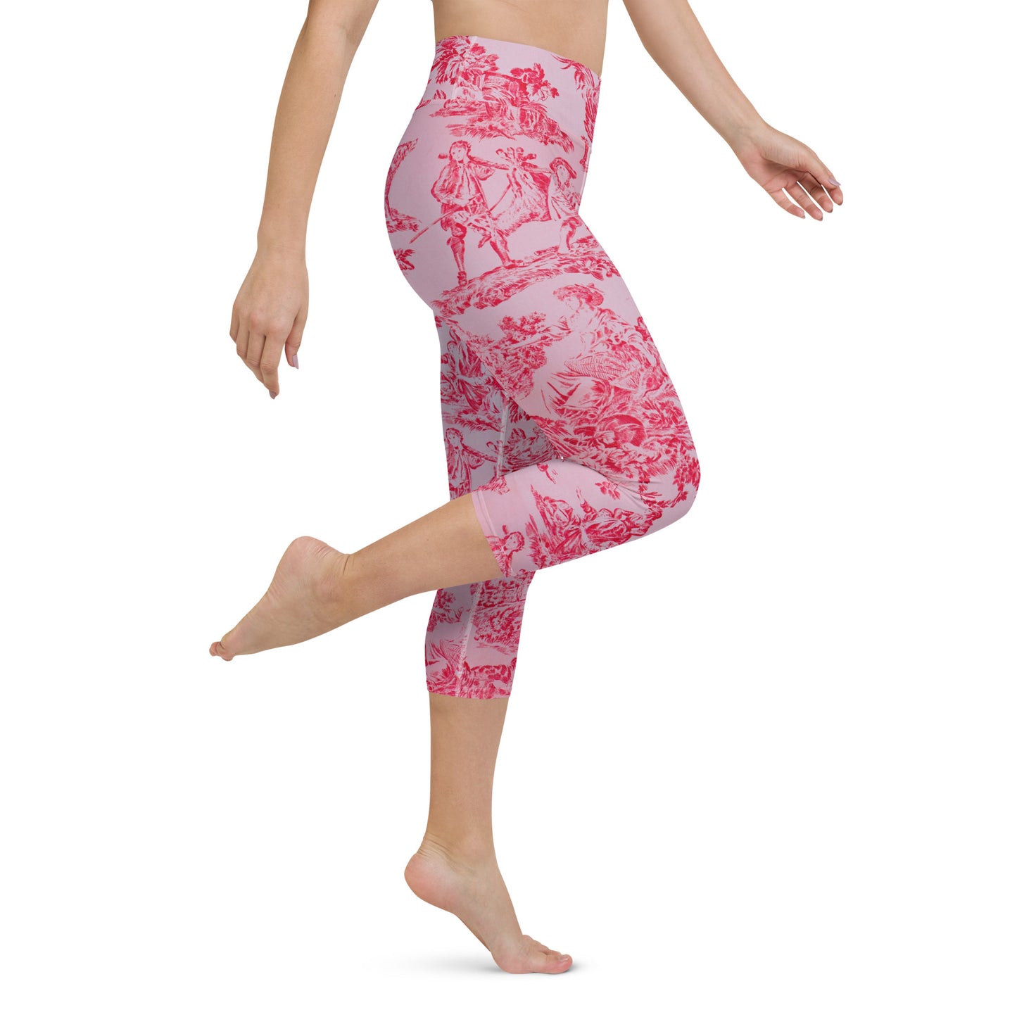 Pink toile yoga capri leggings