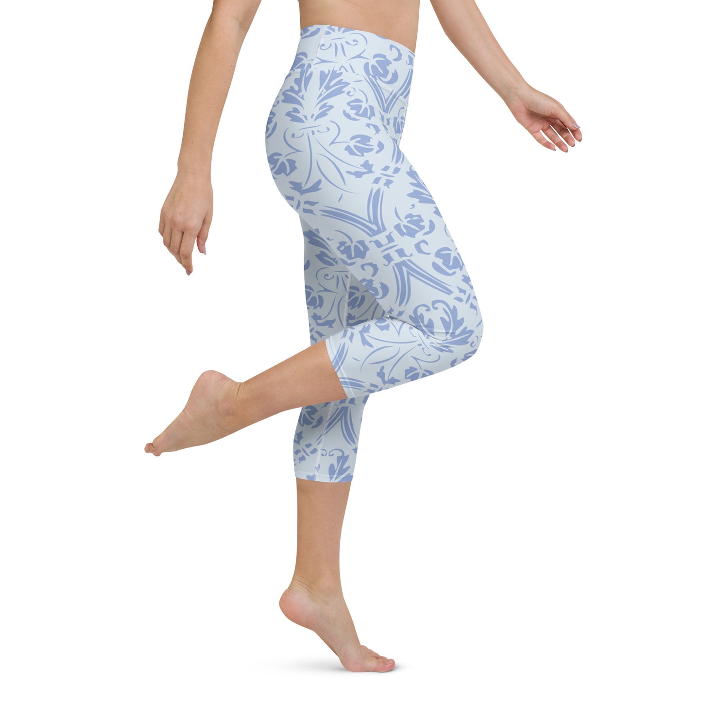 Blue damask yoga capri leggings