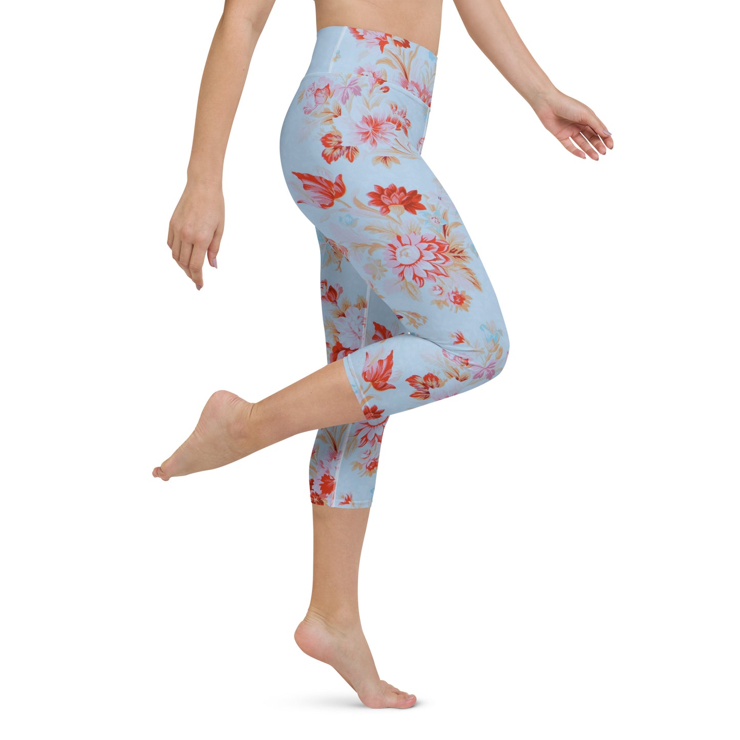 Blue vintage roses yoga capri leggings