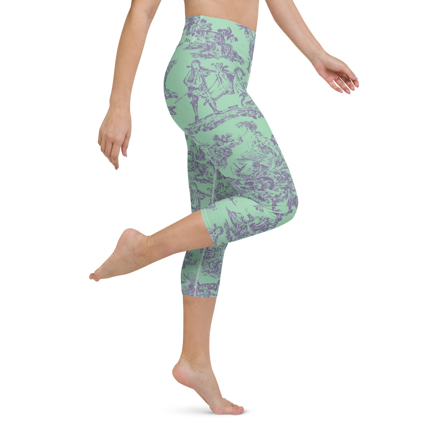 Green toile yoga capri leggings