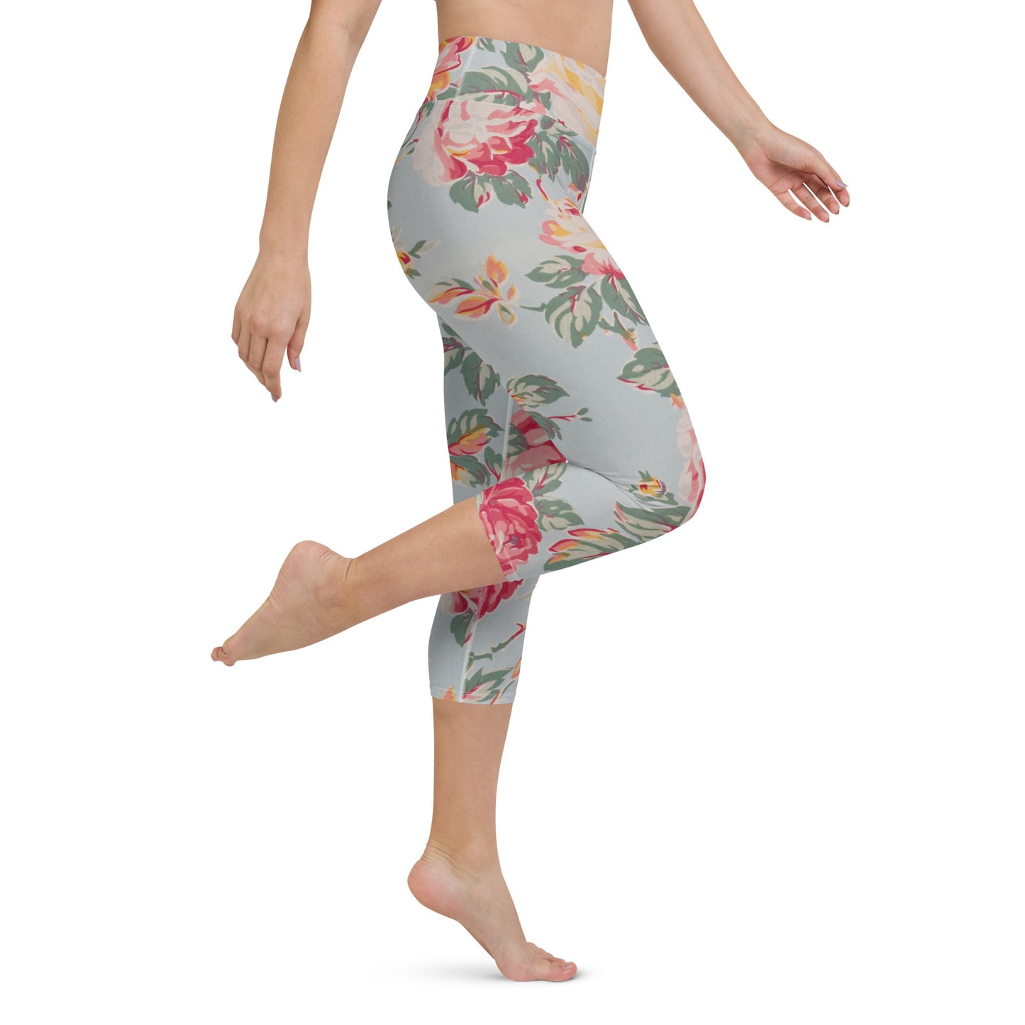 Vintage floral print yoga capri leggings