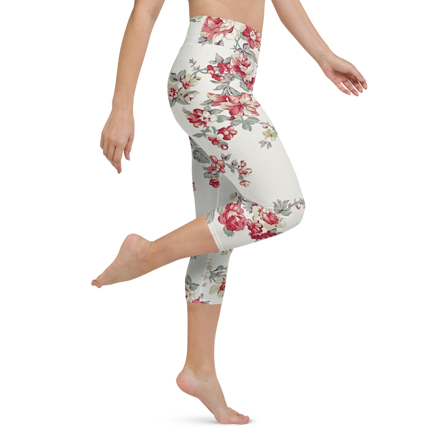 Vintage floral print yoga capri leggings