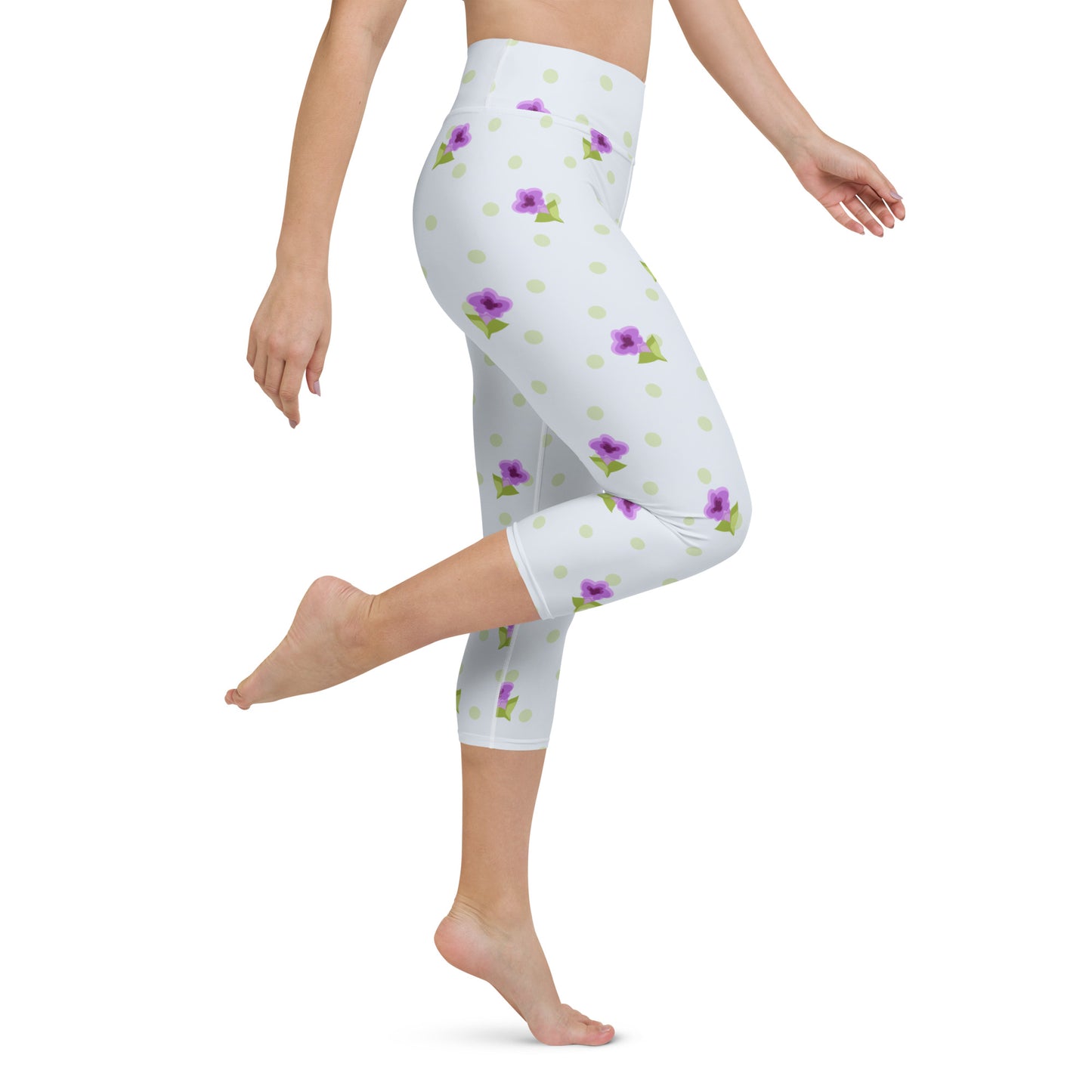 Purple flowers yoga capri leggings