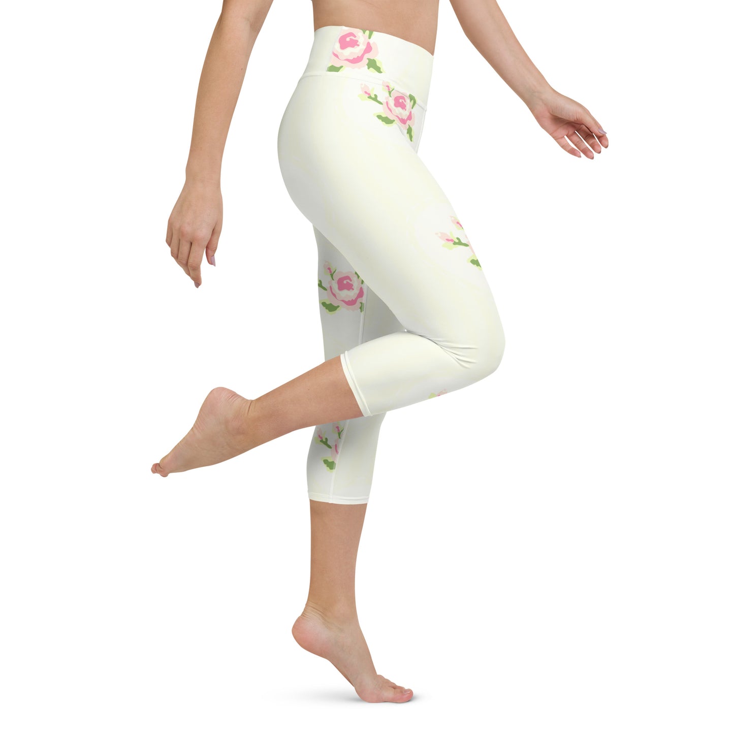 Pink roses yoga capri leggings