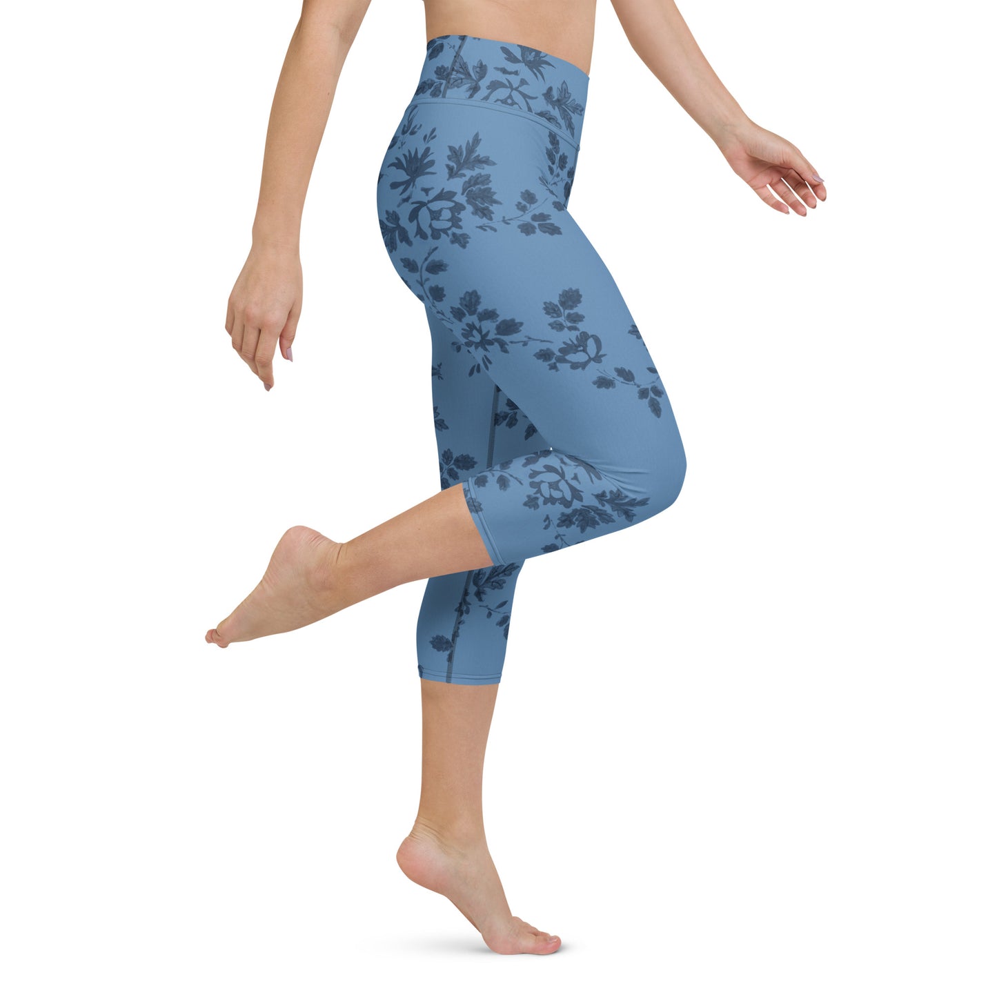 Blue floral yoga capri leggings