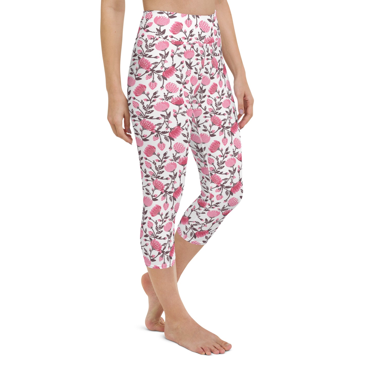 Pink flowers yoga capri leggings