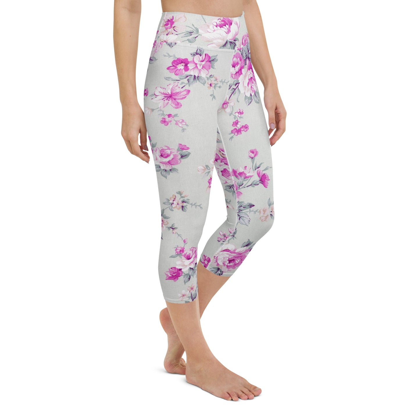 Purple roses yoga capri leggings