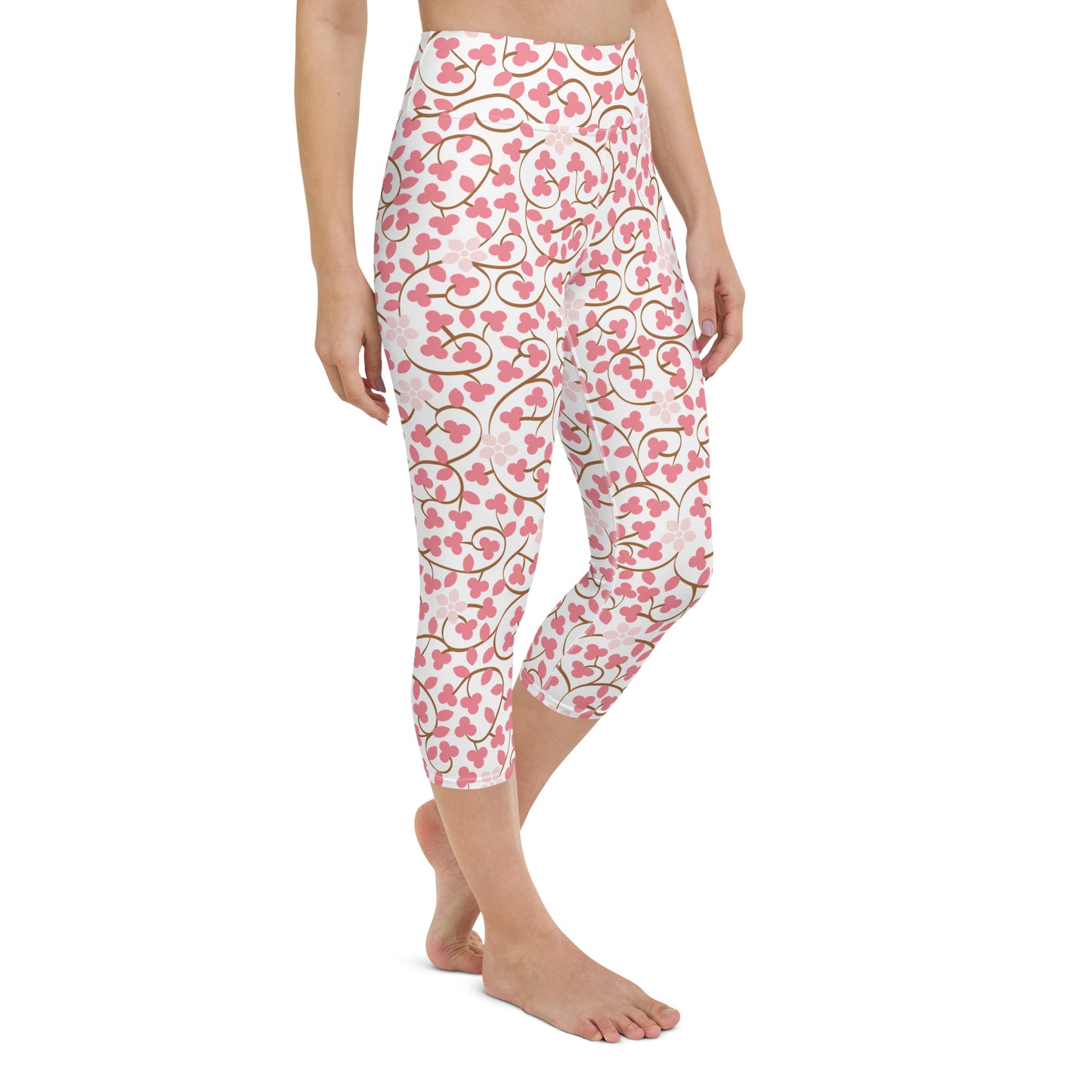 Pink floral yoga capri leggings