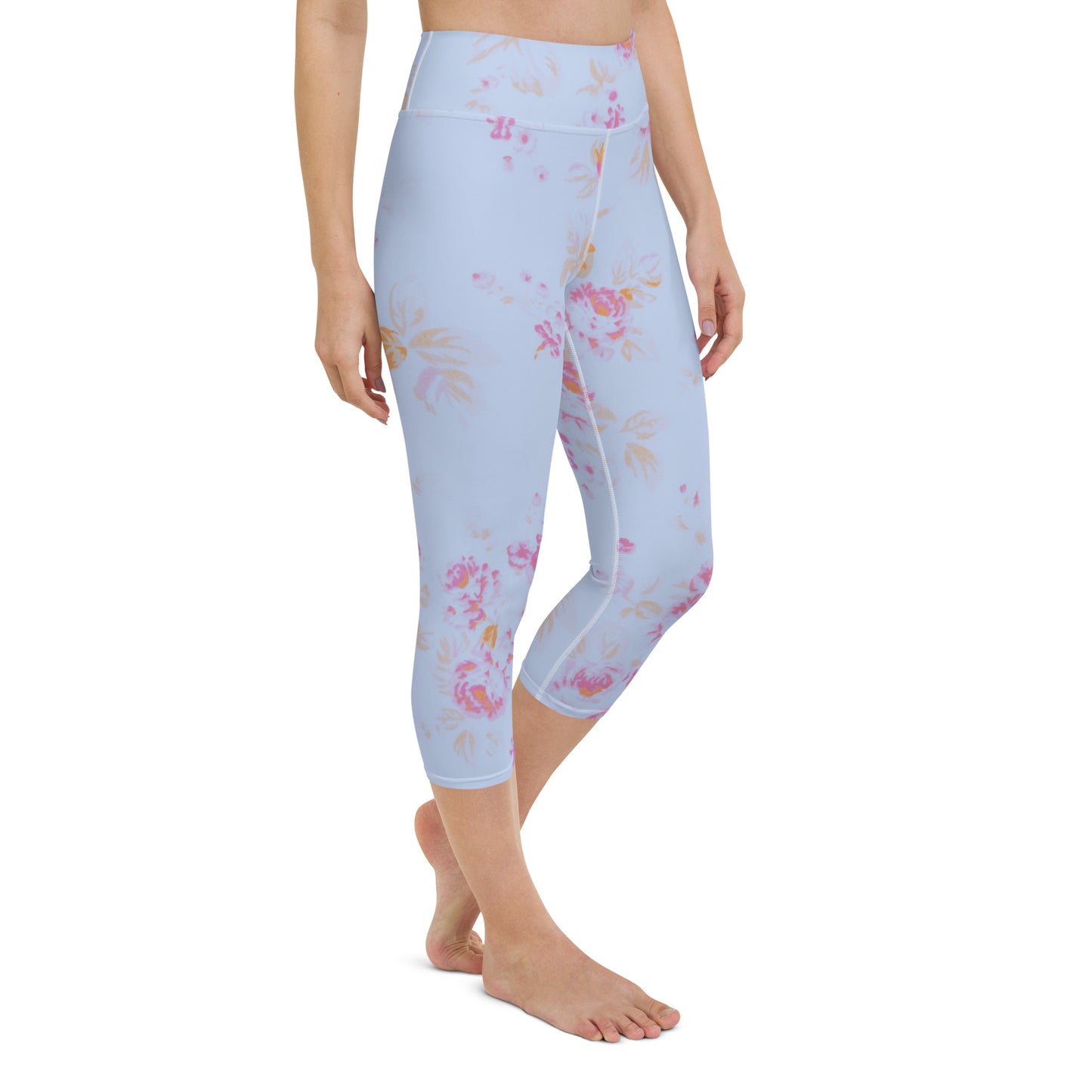 Faded pink roses yoga capri leggings