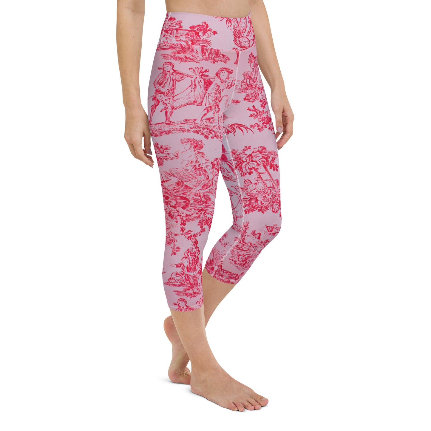 Pink toile yoga capri leggings