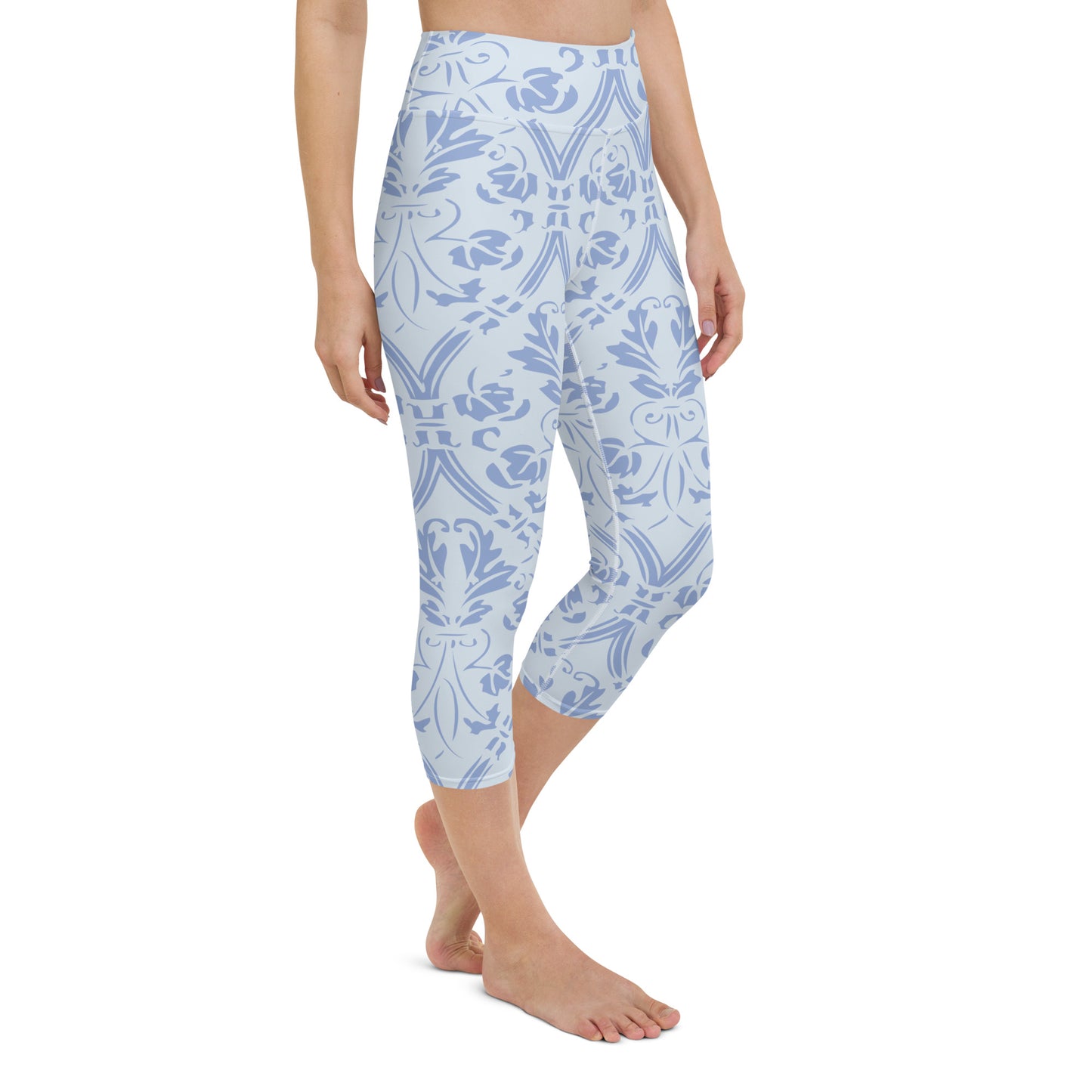 Blue damask yoga capri leggings