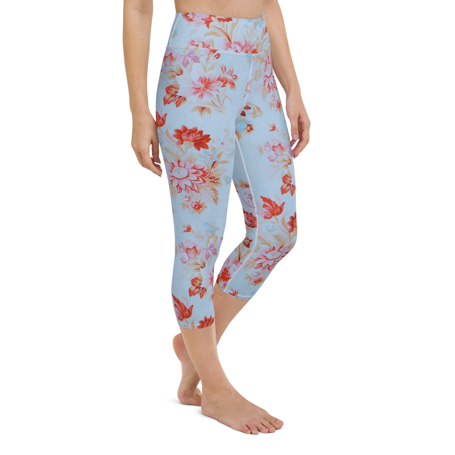 Blue vintage roses yoga capri leggings