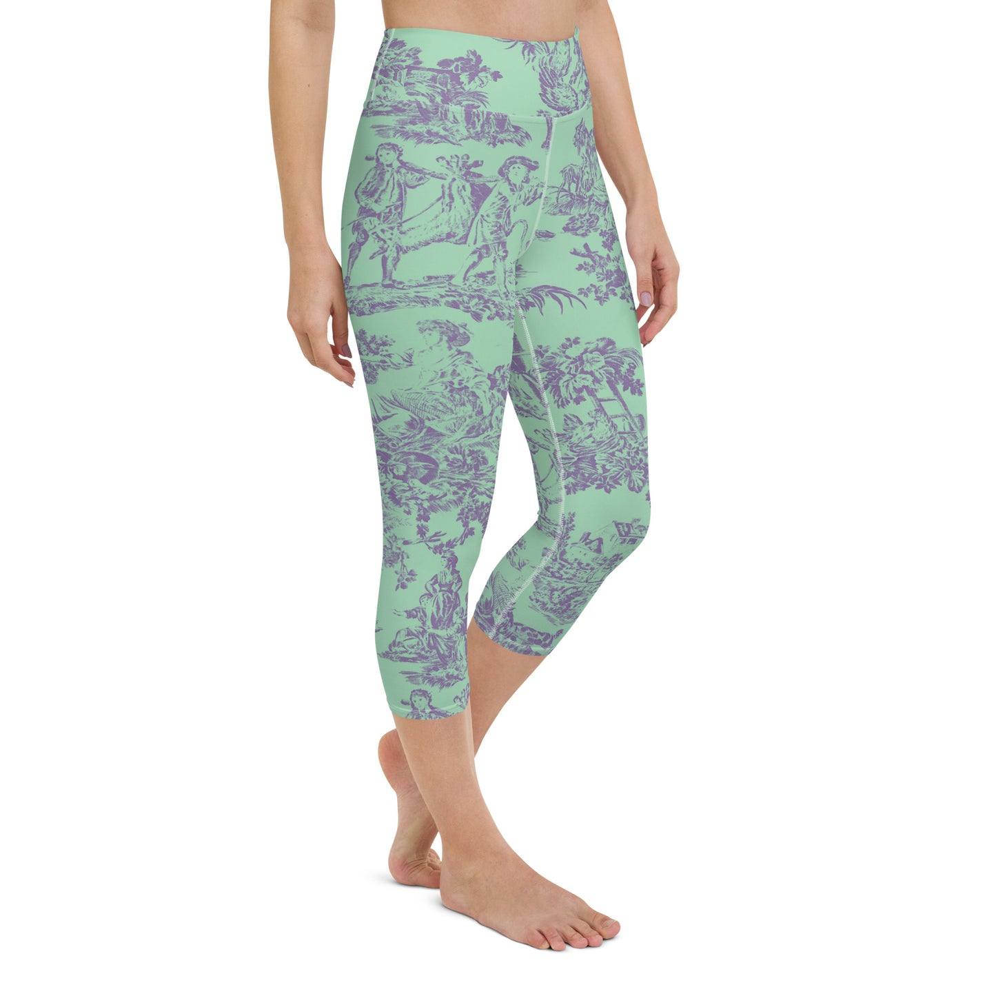 Green toile yoga capri leggings