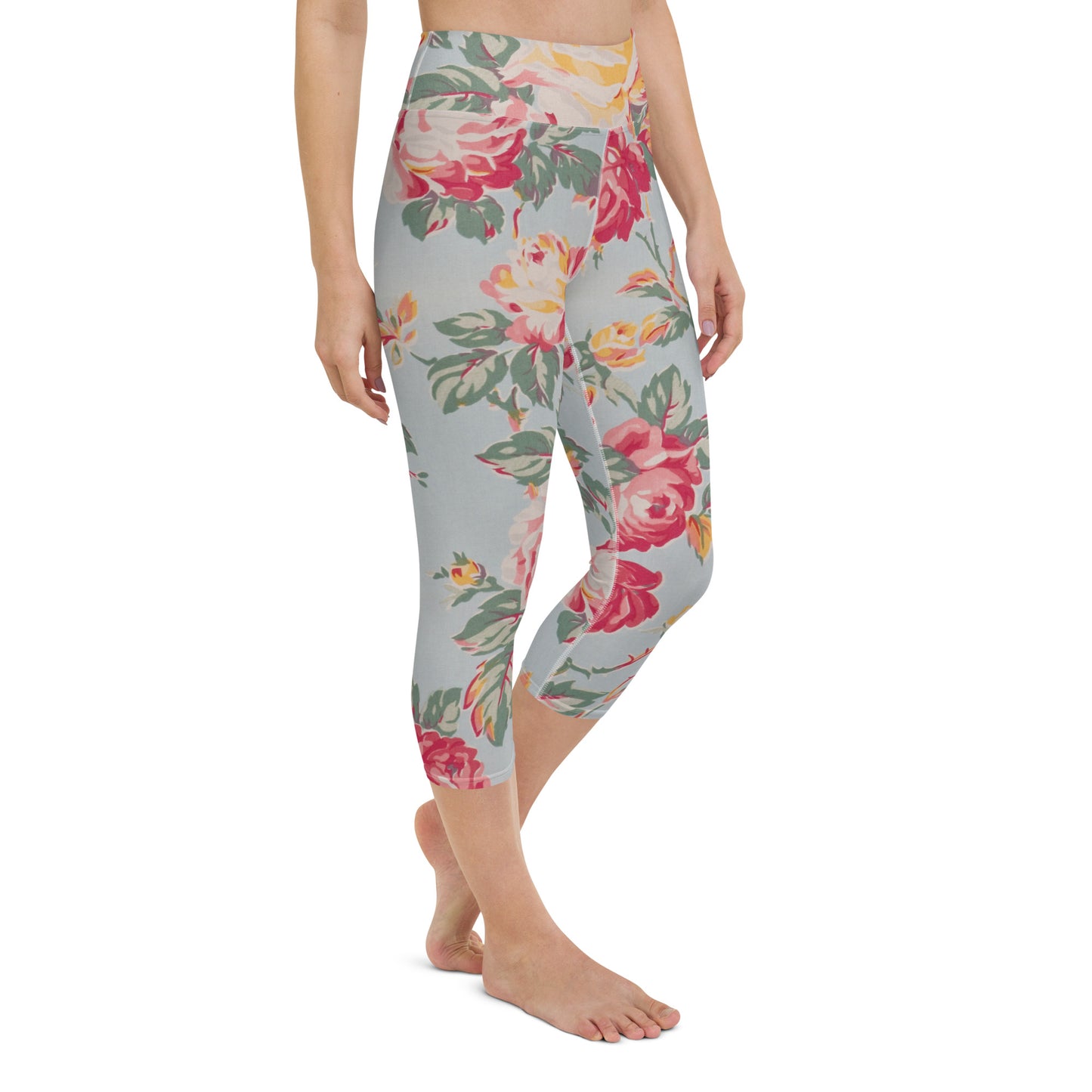 Vintage floral print yoga capri leggings