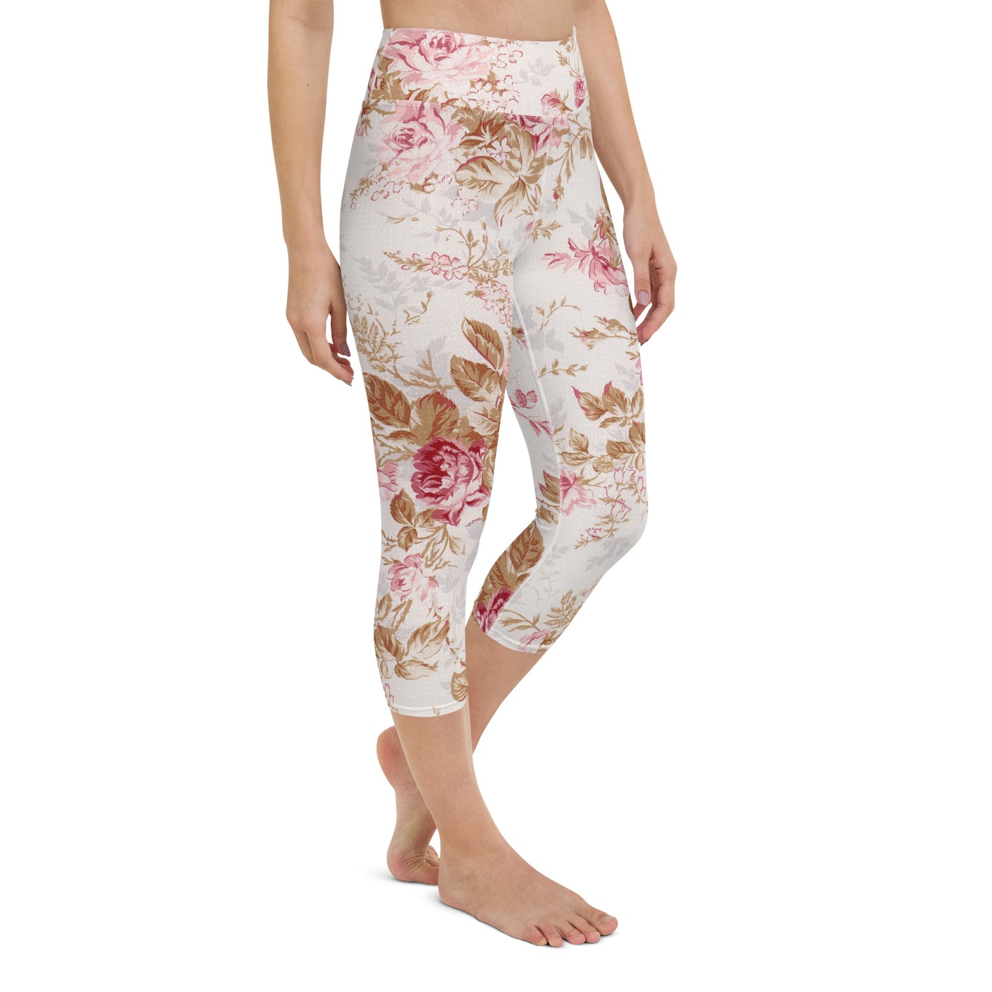 Vintage floral print yoga capri leggings