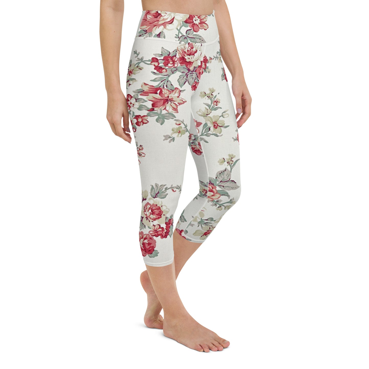 Vintage floral print yoga capri leggings