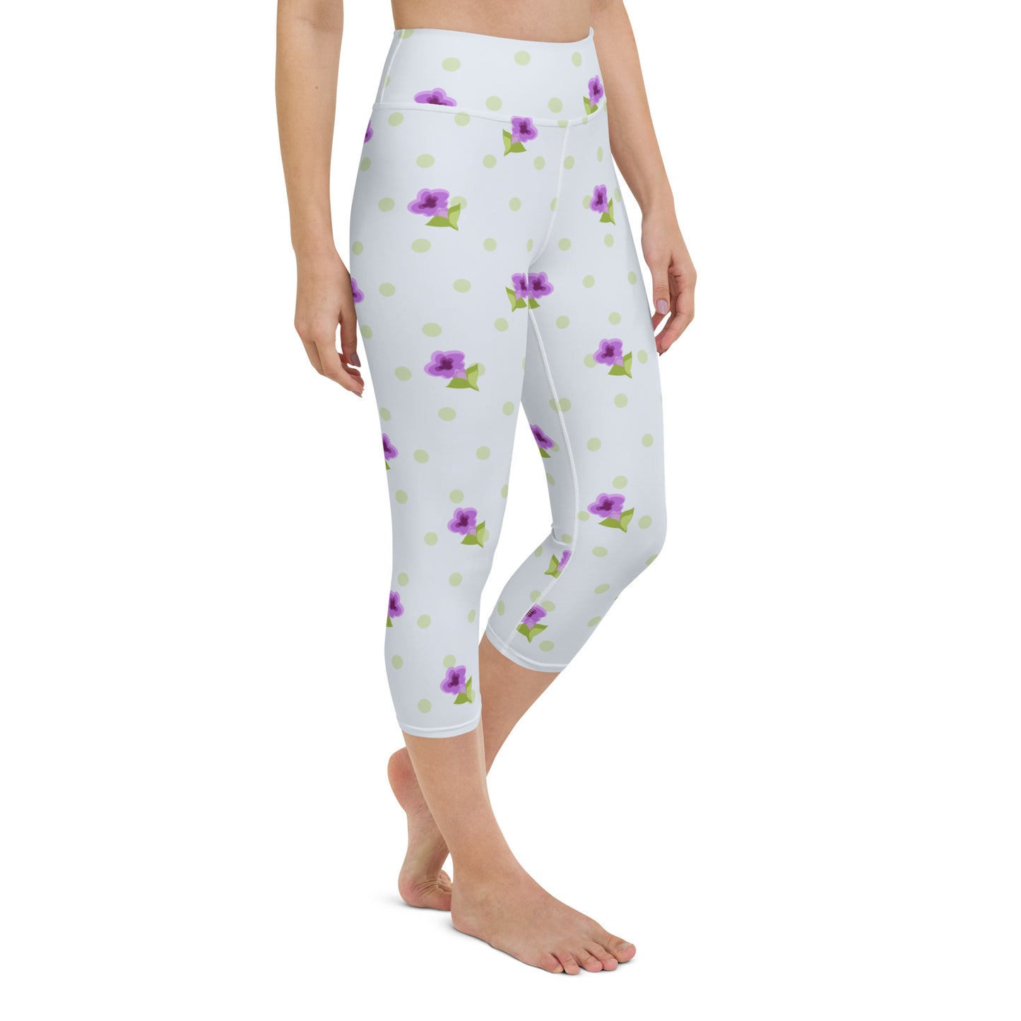 Purple flowers yoga capri leggings