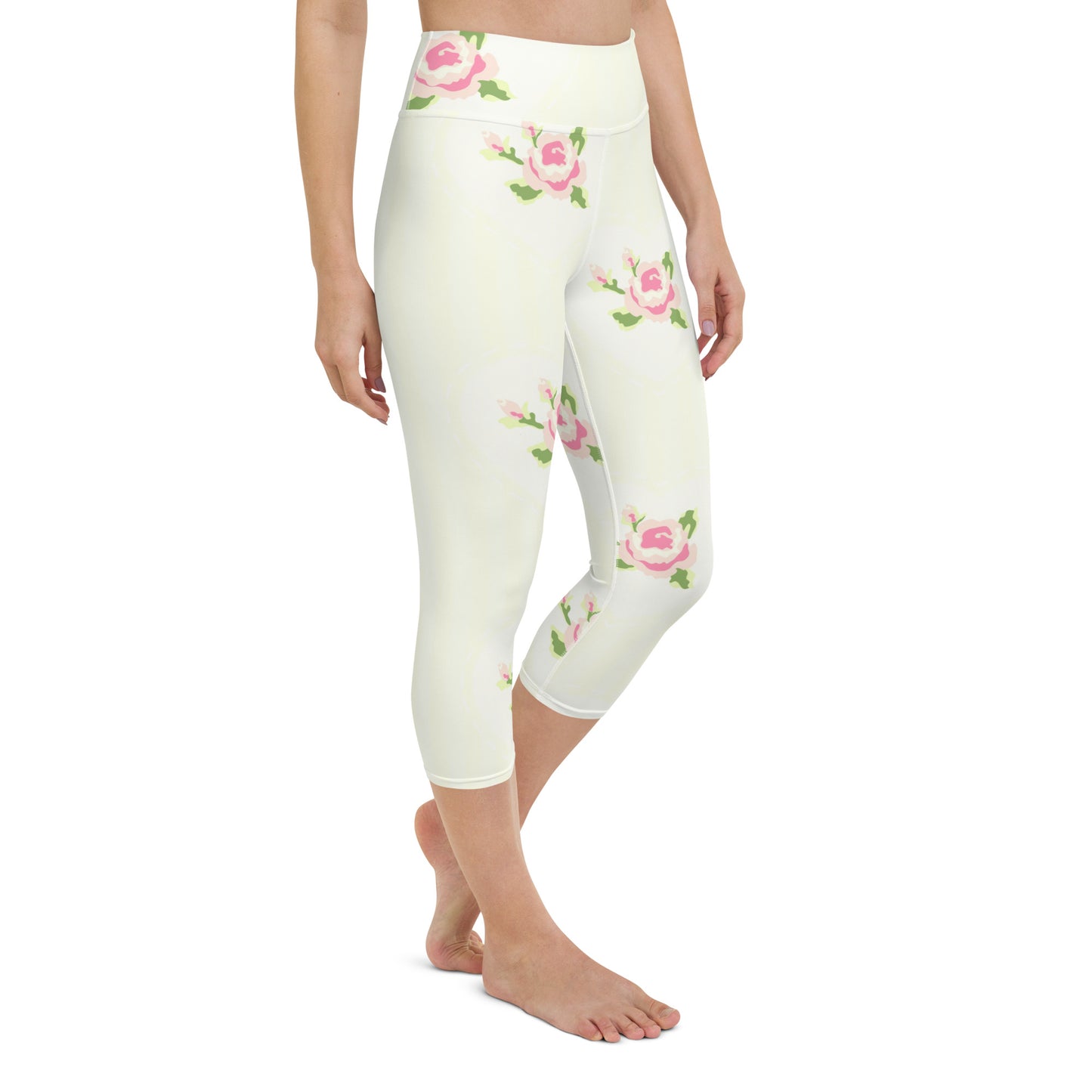 Pink roses yoga capri leggings