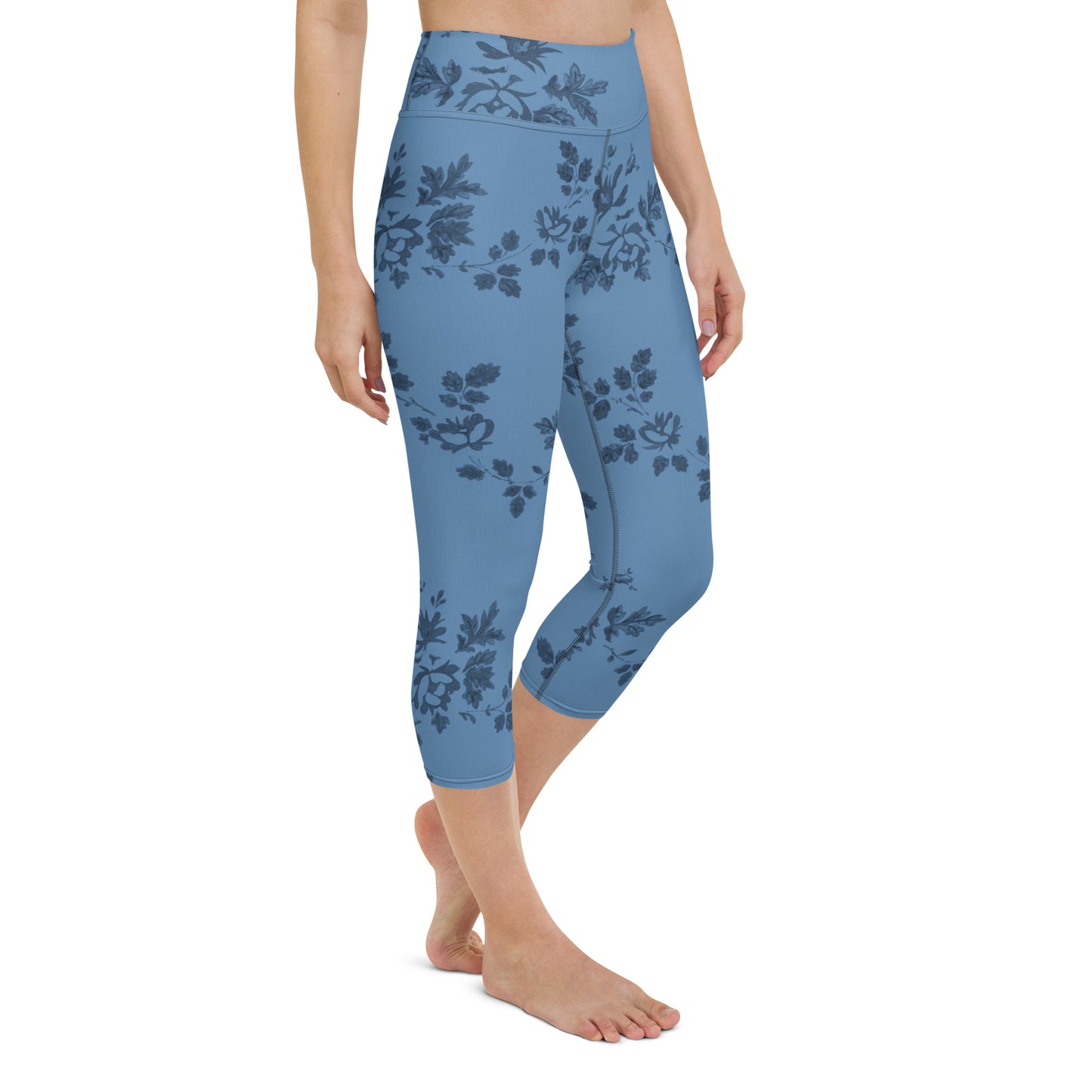 Blue floral yoga capri leggings