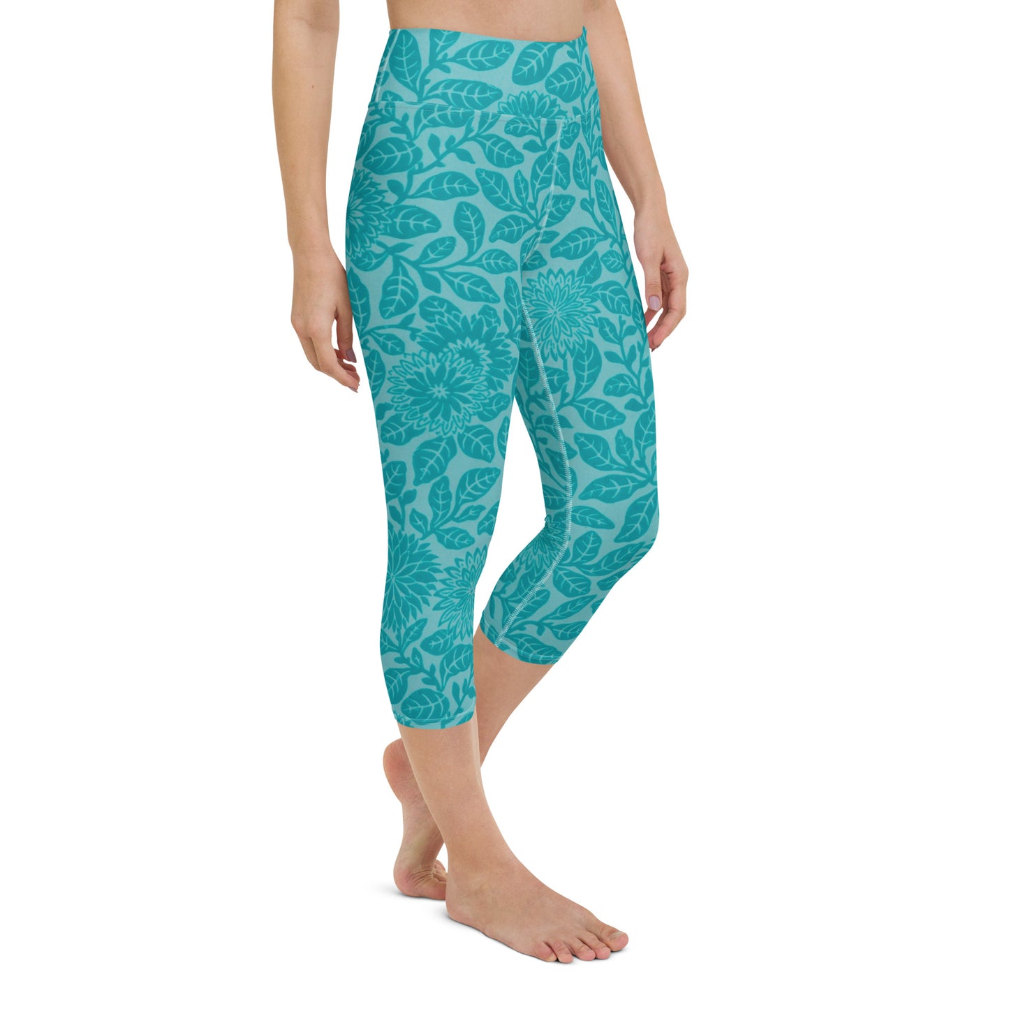 Blue patterned yoga capri leggings