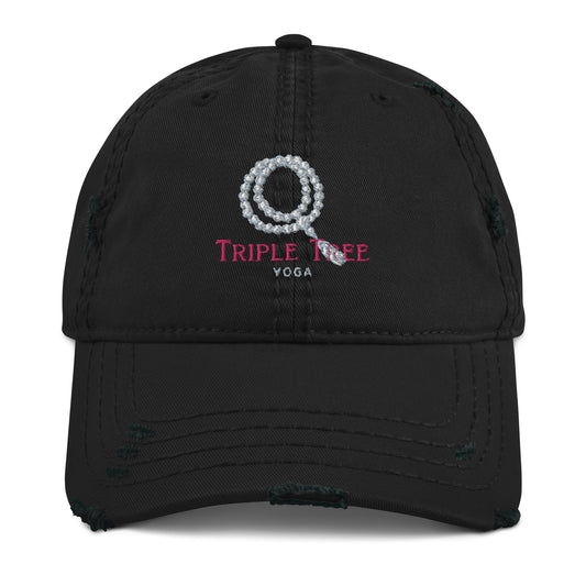 Embroidered Triple Tree Yoga logo distressed baseball hat