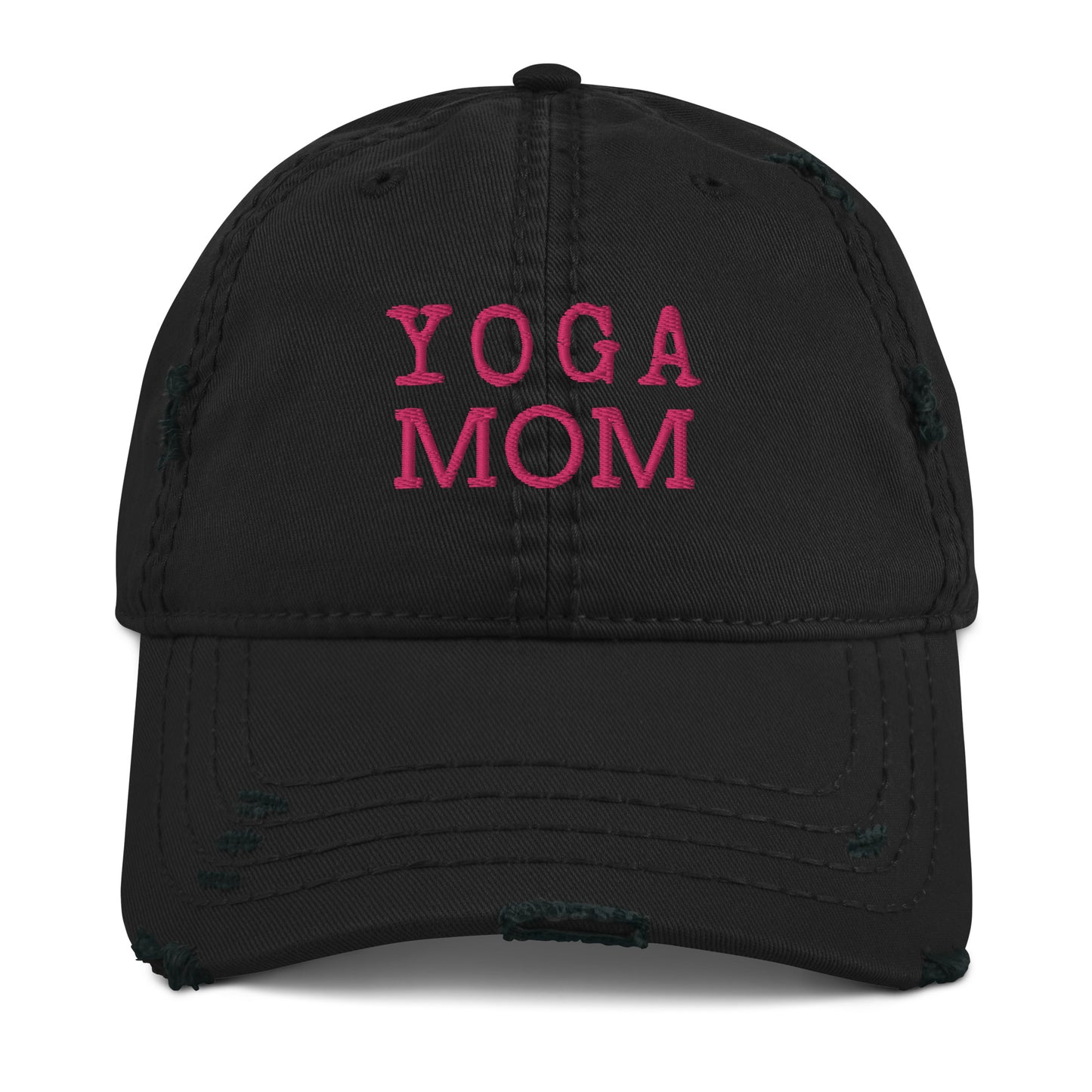 Embroidered yoga mom distressed baseball hat