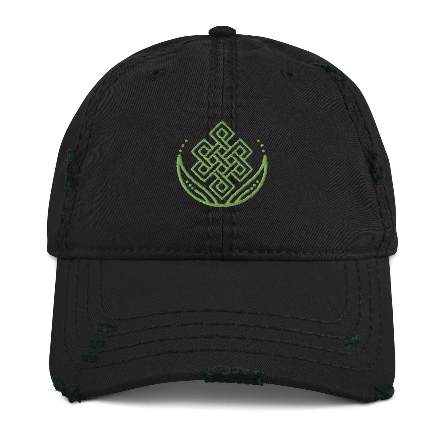 Embroidered Endless Knot distressed baseball hat