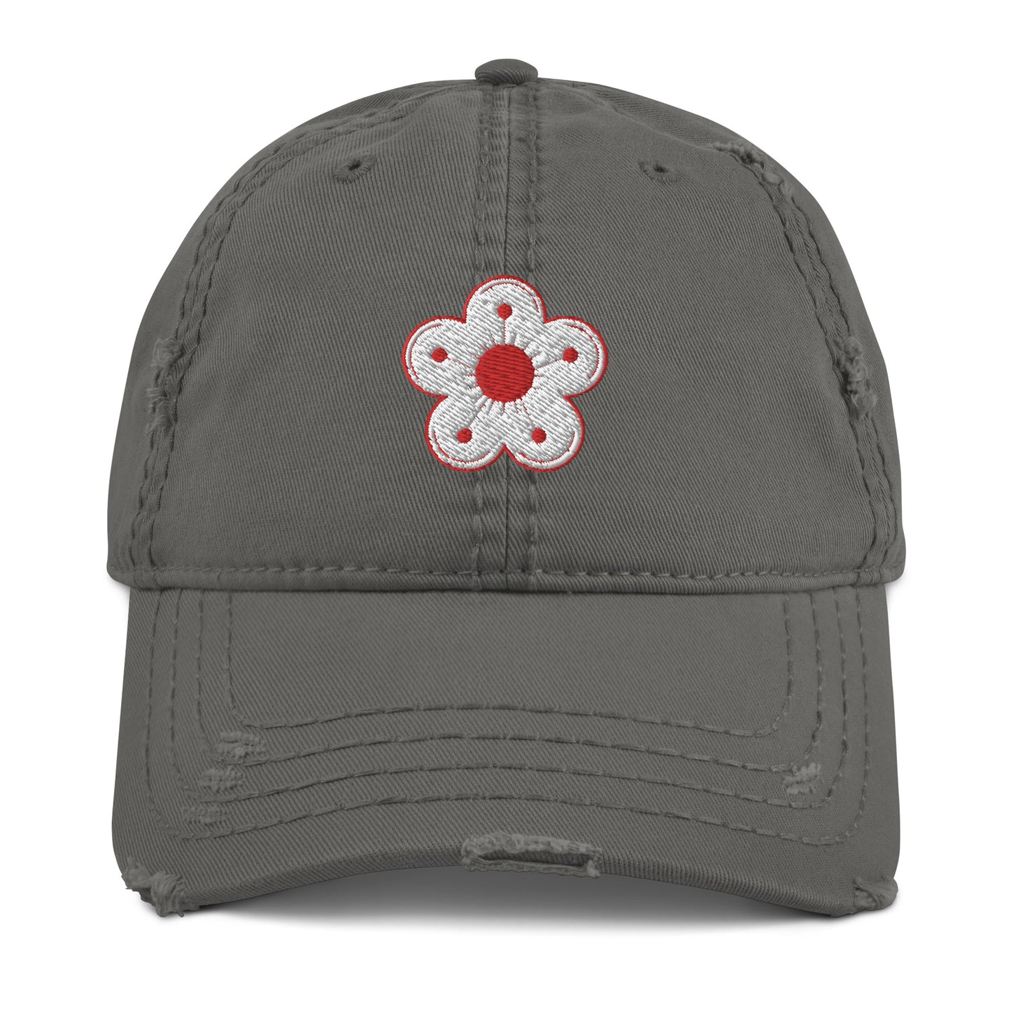 Embroidered cherry blossom distressed baseball hat