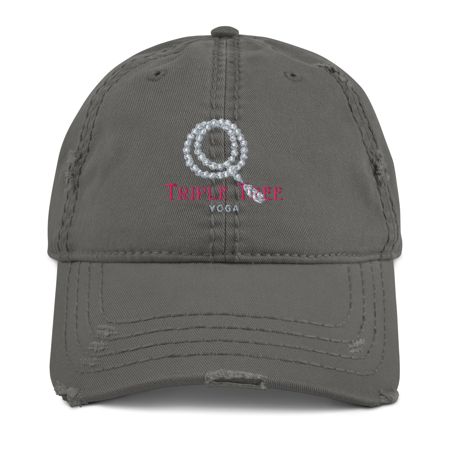 Embroidered Triple Tree Yoga logo distressed baseball hat