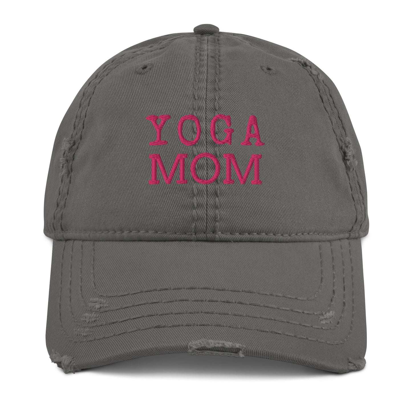 Embroidered yoga mom distressed baseball hat