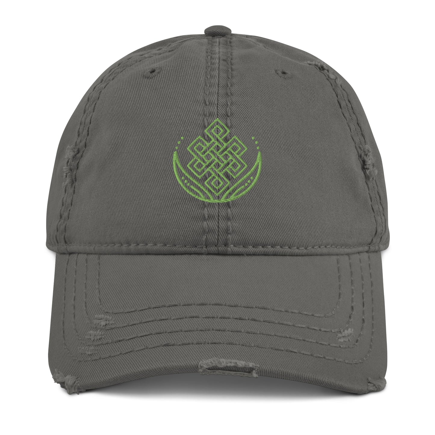 Embroidered Endless Knot distressed baseball hat