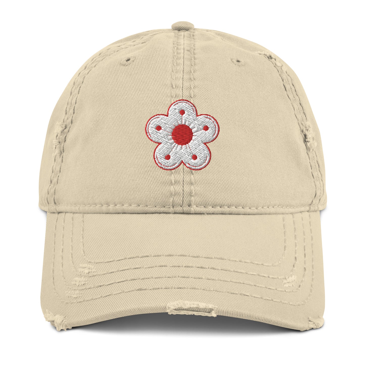 Embroidered cherry blossom distressed baseball hat