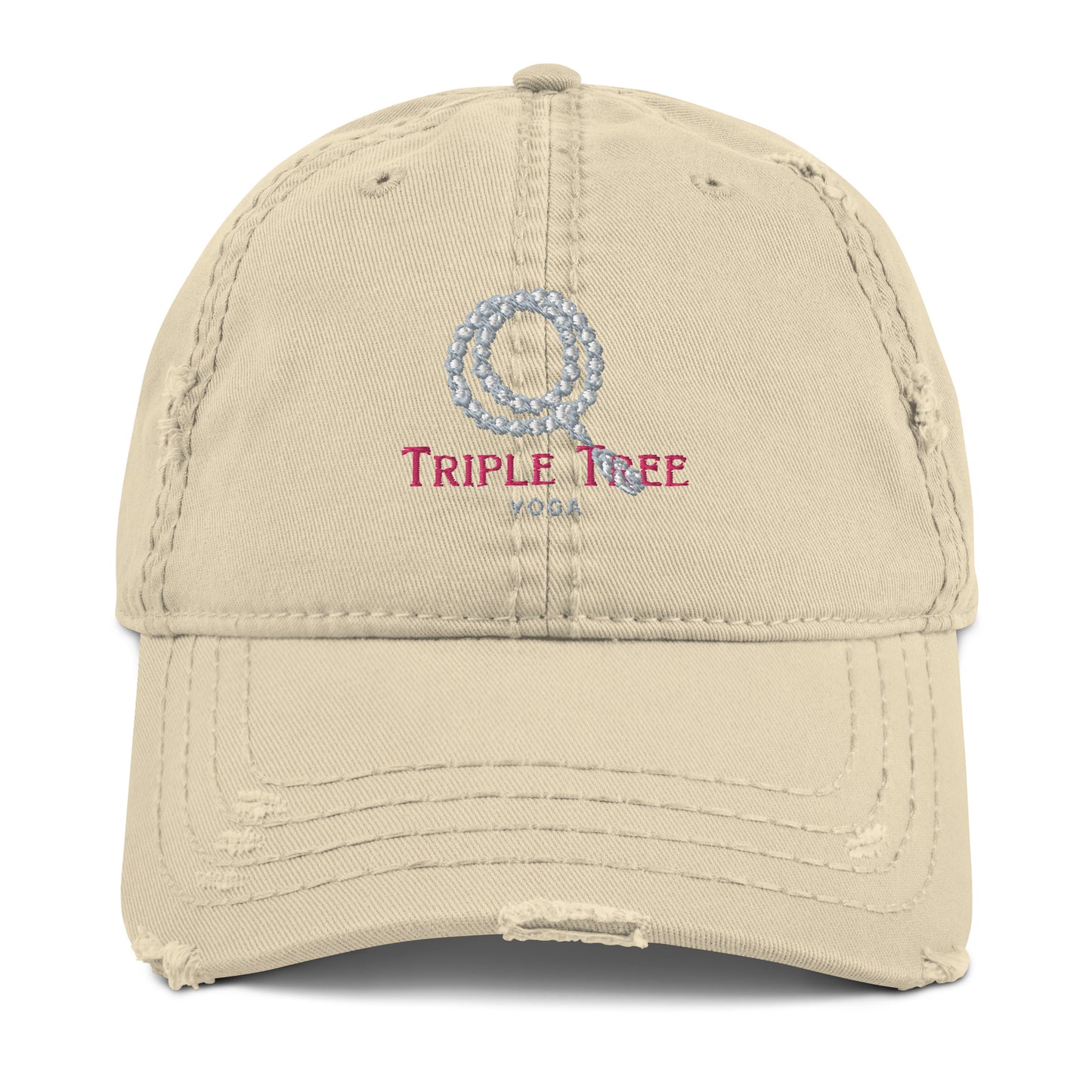 Embroidered Triple Tree Yoga logo distressed baseball hat