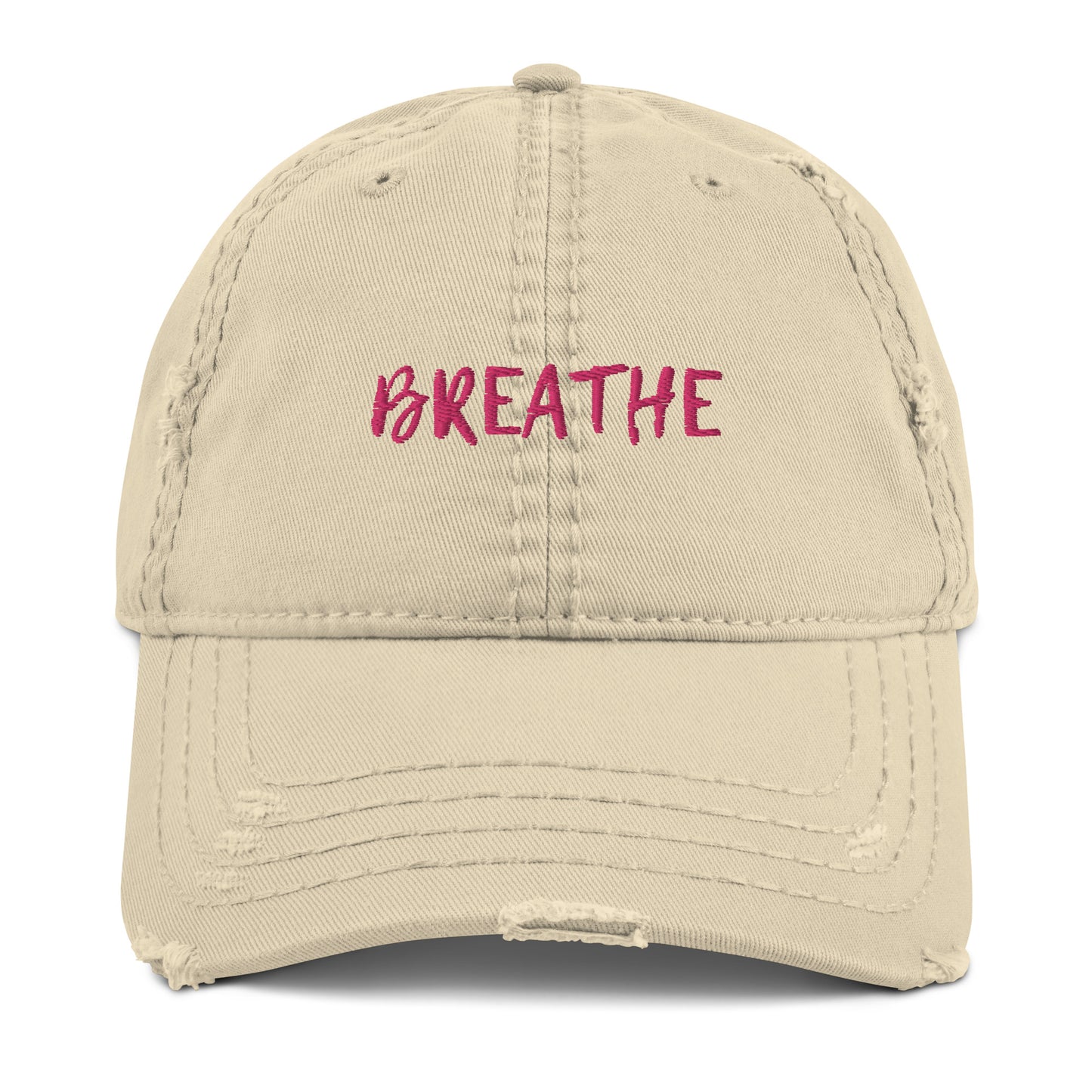 Embroidered breathe distressed baseball hat