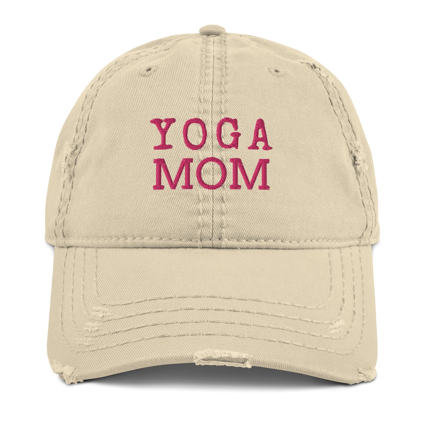 Embroidered yoga mom distressed baseball hat