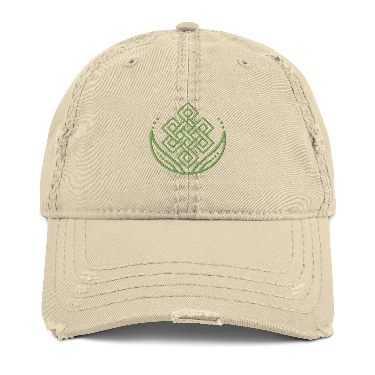 Embroidered Endless Knot distressed baseball hat