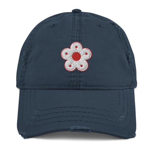 Embroidered cherry blossom distressed baseball hat