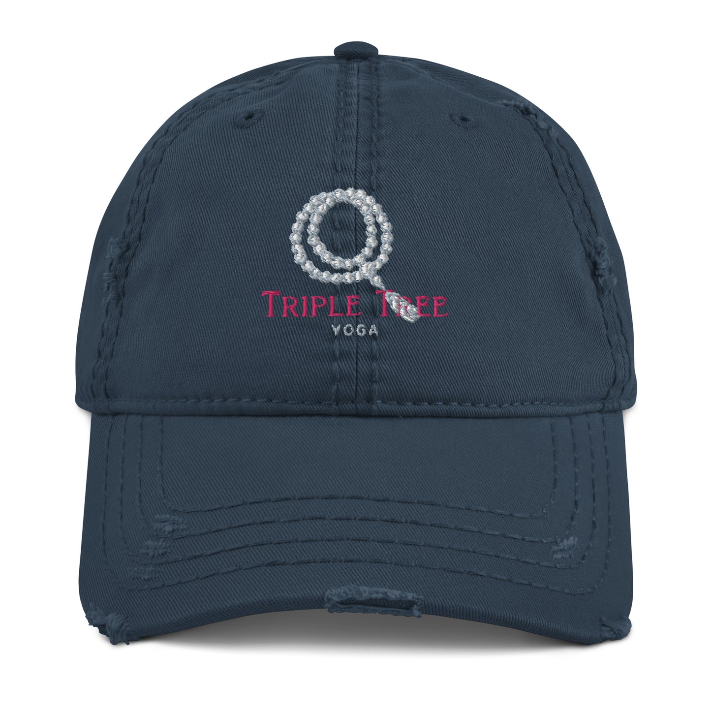 Embroidered Triple Tree Yoga logo distressed baseball hat