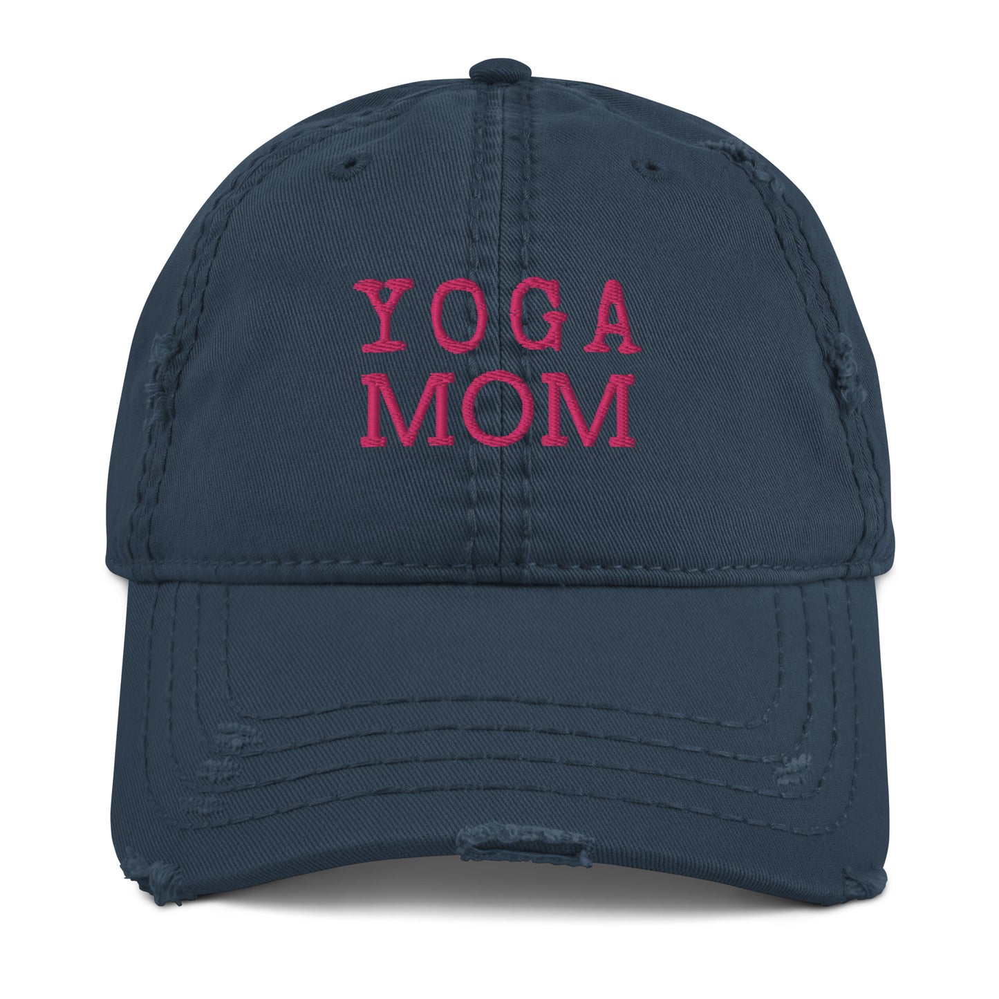 Embroidered yoga mom distressed baseball hat