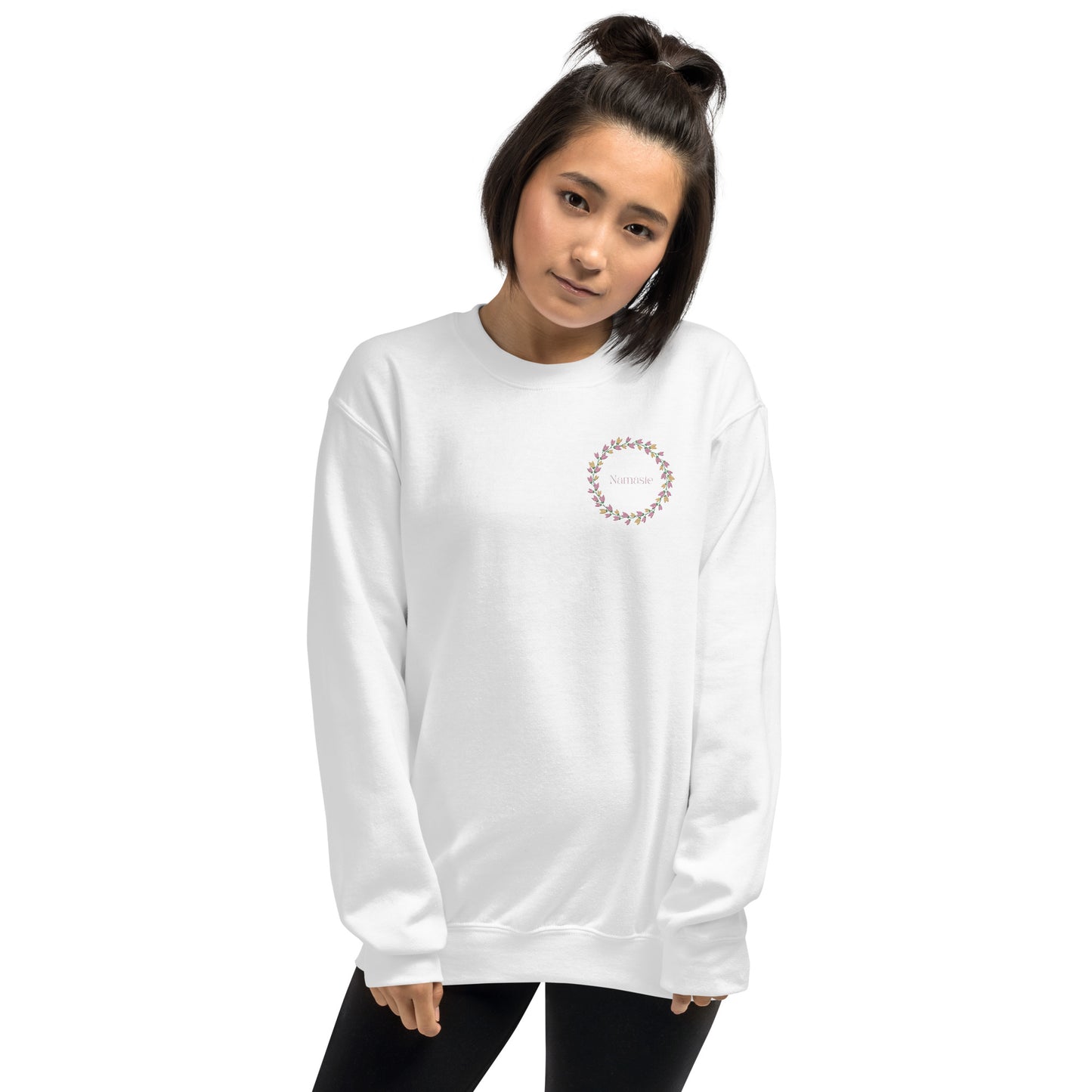 Embroidered Namaste floral wreath unisex sweatshirt