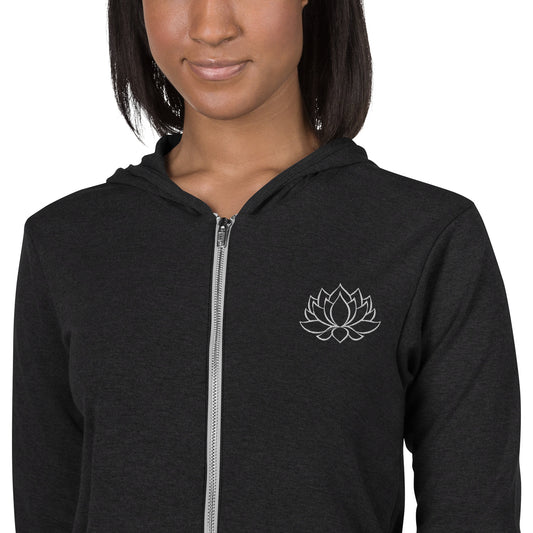 Embroidered Lotus unisex zip hoodie